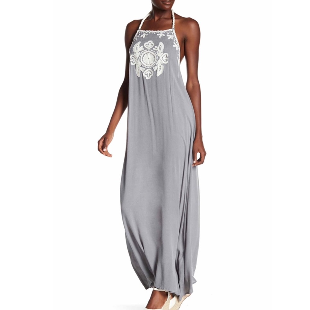 Embroidered Maxi Dress in Grey